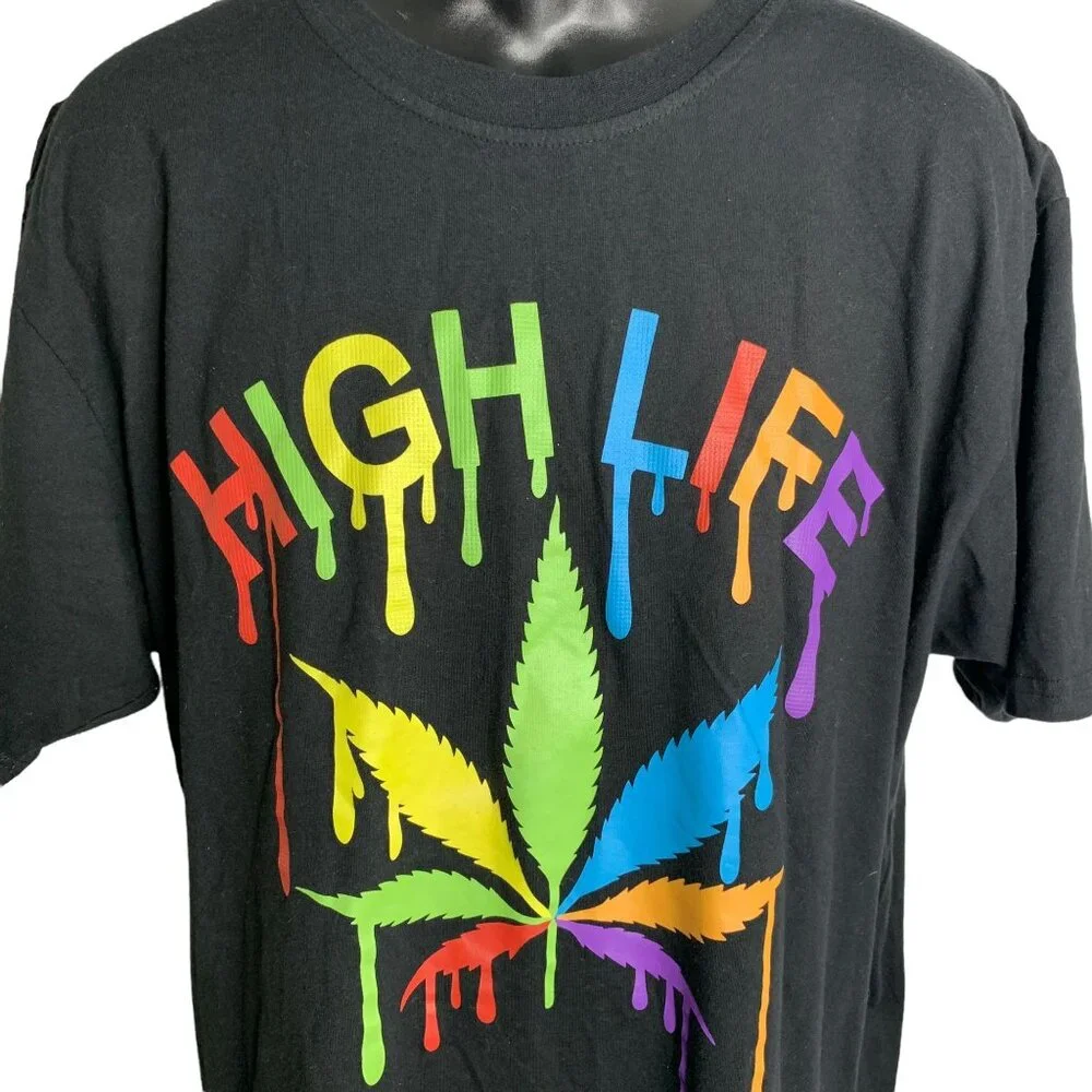 Victorious High Life Crewneck T Shirt 3XL Black Short Sleeve Rainbow Paint Drip
